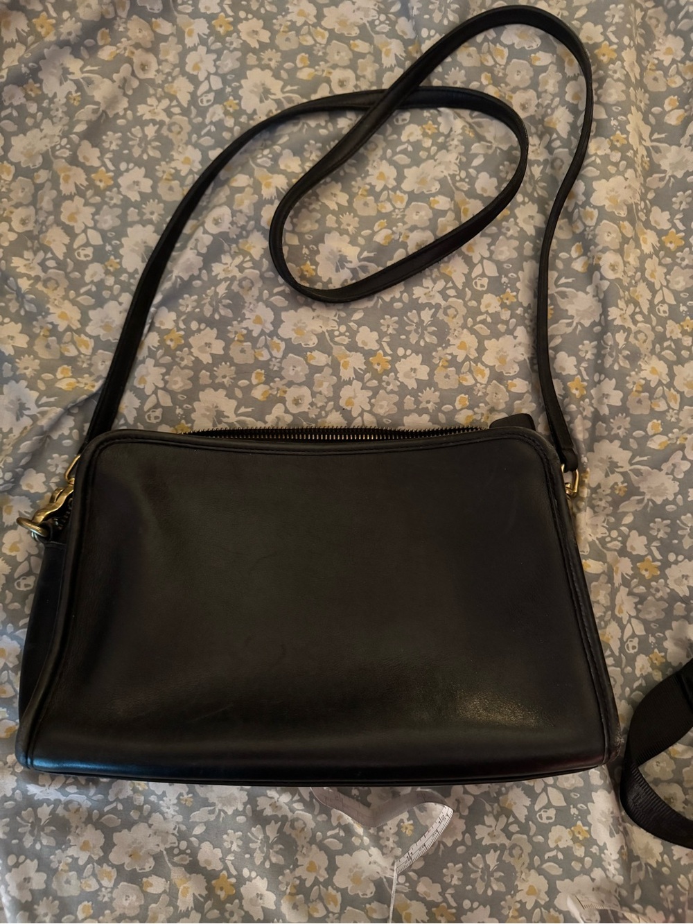 Vintage Coach Black Leather Crossbody Bag with Gold Hardware